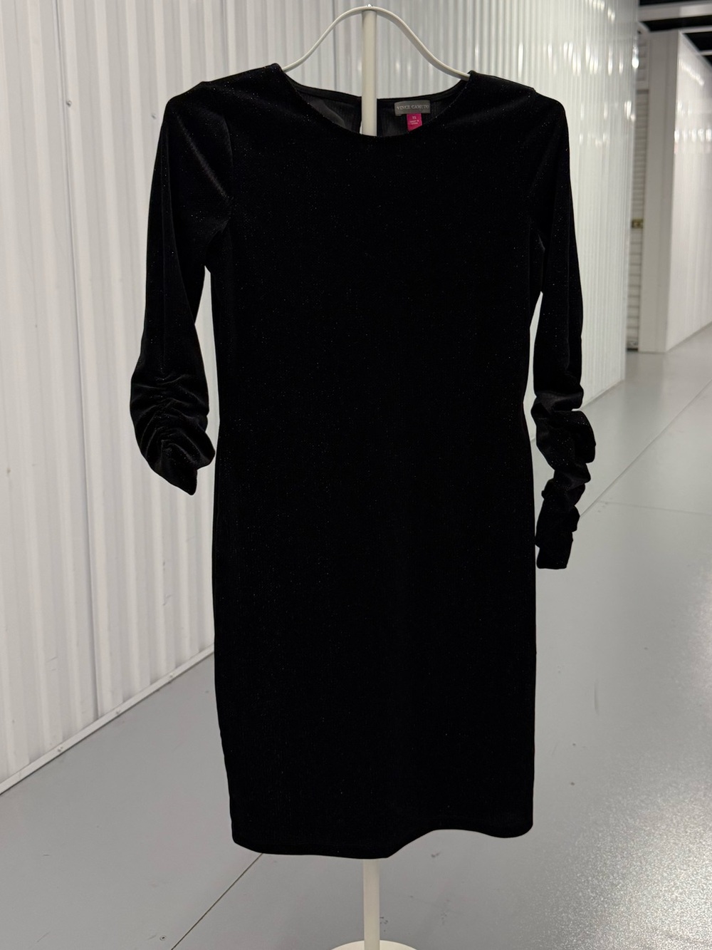 Vince Camuto Black Velvet Long Sleeve Ruched Dress